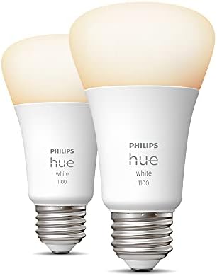 Умна лампа Philips Hue 2-Pack White A19 средна яркост 1100 лумена, съвместим с Bluetooth и Zigbee (опция Hue Hub), работи с Alexa и Google